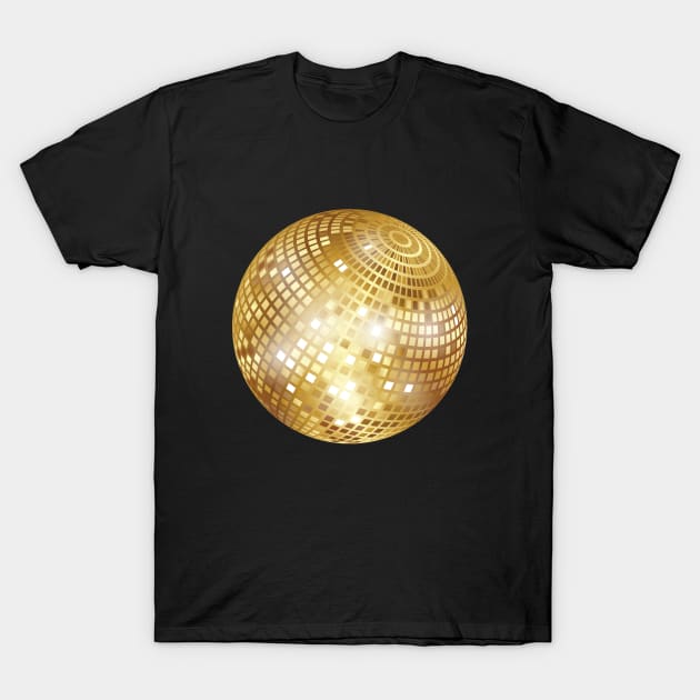 Disco Ball / Mirror Ball / Glitter Ball (Gold) T-Shirt by MrFaulbaum